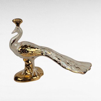 Vintage Bel-Ar Pottery Lusterware Peacock Figurine USA Ceramic Bird Gold Accents Elegant Home Decor Gift for Collectors