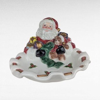 Vintage Fitz and Floyd Santa Candy Dish, Porcelain Christmas Serving Bowl, Holiday Decor