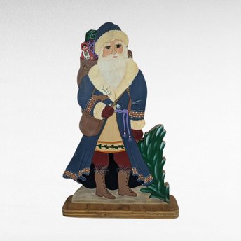 Vintage Hand Painted Santa Figure, Wooden Folk Art Santa, Holiday Decor, Handmade Christmas, Detailed Santa, Unique Christmas Gift