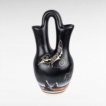 Vintage Southwestern Wedding Vase, Hand-Painted Native American Pottery, Unique Vase, Ceremonial Decor, Signed Pottery, Collectible Vase