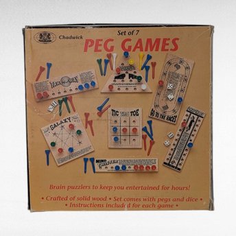 Vintage Chadwick Set of 7 Peg Games, 1980s Wooden Puzzles, Complete Game Set, Family Fun Gift