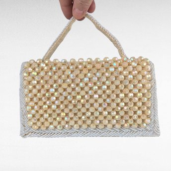 Vintage Cream Beaded Handbag - Handmade Hong Kong - Small Purse - Evening Bag - Clutch - Gift for Her