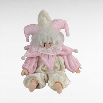 Vintage Porcelain Jester Doll, Pink White Clown Baby, Collectible Figurine, Nursery Decor, Unique Gift