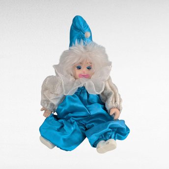 Vintage Porcelain Jester Doll, Blue White Clown Figurine, Collectible Display Doll, Unique Decor, Whimsical Gift
