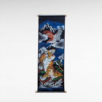 Vintage Japanese Tiger Eagle Velvet Handpainted Scroll Wall Art