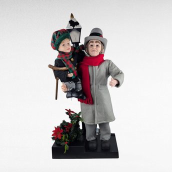 Vintage Animated Scrooge Tiny Tim Holiday Figure, Light Up, Moving