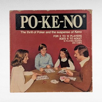 Vintage 1970s Po-Ke-No Game, Complete 12 Board Set with 200 Chips - U.S. Playing Card Co., Family Group Fun