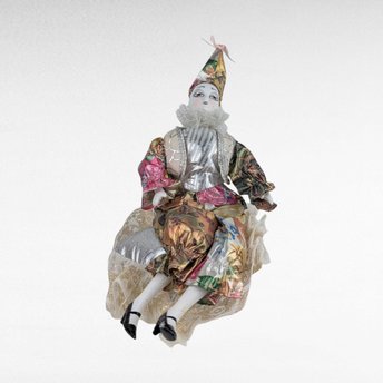 Vintage Porcelain Musical Harlequin Clown Doll, 10 Inch Seated Jester Figurine with Wind-Up Music Box, Collectible Circus Themed Decor Gift