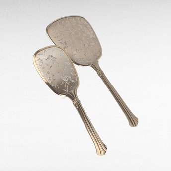 Vintage Vanity Mirror and Brush Set, Floral Engraved Dressing Table Set, Elegant Grooming Accessories, Unused Condition
