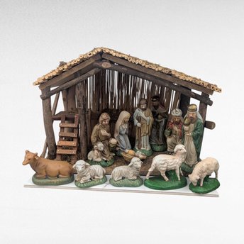 Vintage Sears Nativity Set, 3297890, Wooden Manger, Christmas Holiday Display, Collectible Christian Decor