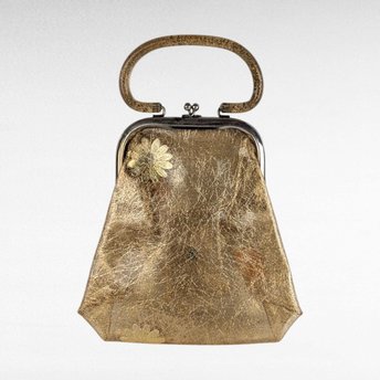 Vintage 1960s Gold Glitter Vinyl Purse with Coin Purse, Clear Handle Party Bag