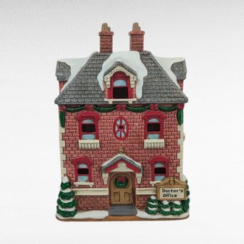 1992 Geo Lefton Doctor's Office Light Up Village House, Vintage Christmas Village Building, Collectible Holiday Decor, Lighted Ceramic House