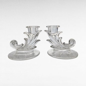 Vintage Fostoria Navarre Crystal Candlesticks, Elegant Floral, Table Decor, Gift