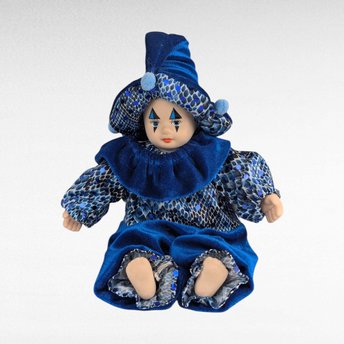 Vintage Blue Harlequin Doll, Porcelain Clown Baby, Collectible Figurine, Unique Decor, Whimsical Display