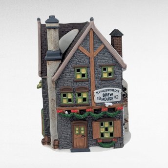 Vintage 1993 Dept 56 Dickens Village Kingsford's Brew House #5811-4 Lighted Porcelain House With Box, D56 Christmas Pub Decor
