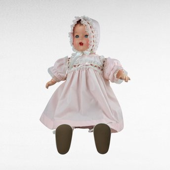 Vintage Baby Doll in Pink Dress and Bonnet, Large Vintage Doll with Moving Eyes and Sound