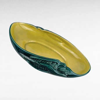 Red Wing Pottery Console Bowl, Bird of Paradise B2014, Green and Yellow Serving Dish