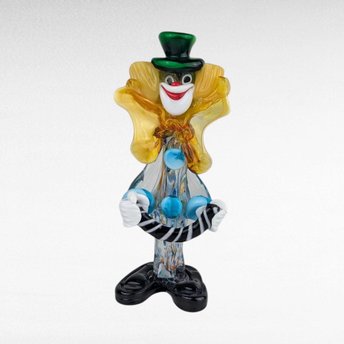 Vintage Handmade Art Glass Clown Figurine, 10 Inch Tall Colorful Jester Statue, Collectible Circus Themed Glass Decor Accent Gift