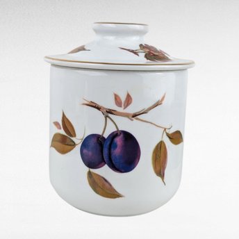 Vintage 1961 Royal Worcester Evesham Gold Canister with Lid, 6 Inch Porcelain Storage Jar, English China Kitchen Decor