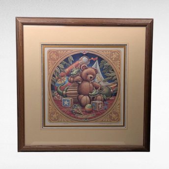 Vintage 1990 Randal Spangler Signed, Numbered, Framed Print, The Draglings Story, Teddy Bear, Fantasy Art. Collectible Wall Decor
