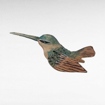Vintage Hand Carved Wood Hummingbird Figurine, Hand Painted Folk Art Bird Statue, Small Wooden Animal, Bookshelf Sitter, Nature Lover Gift