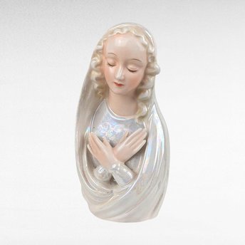 Vintage Norcrest Virgin Mary Planter, Iridescent Ceramic Madonna Bust, Mid-Century Religious Figurine, Catholic Home Decor, Christian Gift