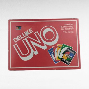 Vintage 1989 Deluxe UNO Card Game, Complete with Cards Holder & Instructions, Classic Family Game Night Fun, International Games Edition