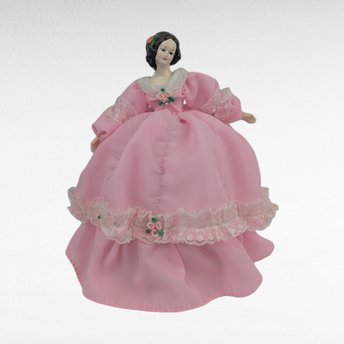 Vintage Bradley Musical Doll Plays Laura's Theme, Pink Lace Gown Lady Figurine, Collectible 6.5 Inch Plastic Head Dresser Doll