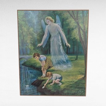 Vintage Guardian Angel Print Wall Hanging Plaque, Children by Stream, Religious, Spiritual Art, Christian Art