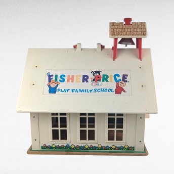 Vintage 1971 Fisher Price Play Family School House #923, Little People Schoolhouse with Bell Tower for Play or Nursery Decor