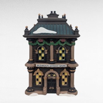 Dept 56 Blenham Street Bank, 1995 Dickens Village Christmas, Light Up House Building, D56, Collectible with Light Cord & Box