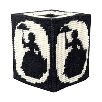 Vintage Handmade Tissue Box Cover, Black & White Needlepoint Lady with Umbrella, Cube Box Cover, Unique Home Decor, Gift for Her