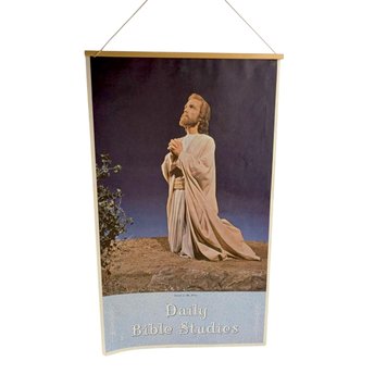 Vintage 1969 Bible Studies Calendar, Jesus in Gethsemane Wall Hanging, Lutheran Church Decor, Christian Religious Art Print