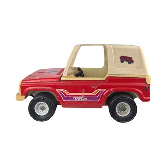 Vintage Red Metal Tonka Mighty Adventure Jeep, 18" Length, Stickers, Collectible Tonka Toy, Gift for Collector