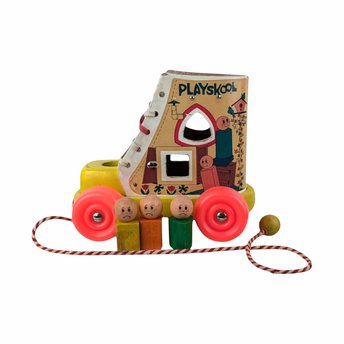 Vintage Playskool Little Old Lady Shoe Boot Pull Toy with Wooden People, Classic Toy, Nostalgic Gift, Collectible Toy, Nursery Decor