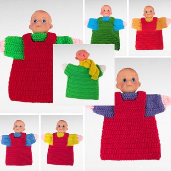 Handmade Crochet Hand Puppet, Vintage Kewpie Style Doll, Choice of Color, Kids Storytelling Toy, Nursery Decor, Play Puppet Theater