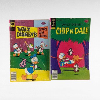 Vintage Disney Comics Lot of 2, Walt Disney's Comics and Stories 444 & Chip 'n' Dale 50, 1970s Donald Duck Comic Book Set, Gold Key Whitman