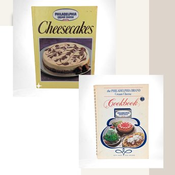 Vintage Philadelphia Cream Cheese Cookbook Pair - 1980s Recipes, Cheesecakes, Appetizers, Dips - Retro Kitchen Decor