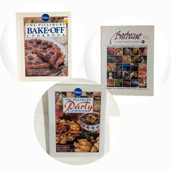 Vintage Pillsbury Cookbook Trio, 1976 BBQ, 1990 Bake Off, 1996 Best of Bake Off, Collectible Recipe Books
