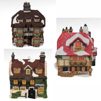Vintage Department 56 House Ornaments, Santa's Workshop, Sir Falstaff Inn, Dedlock Arms, 1990s Christmas Decor