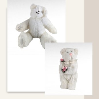 Vintage White Teddy Bears, Joan Chesney Jointed Bear, Berkeley Designs Floral Bear, Collectible Plush Toys, Gift for Collector