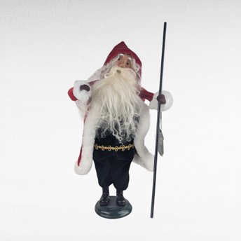 Vintage 1999 Byers' Choice Victorian Santa Figure with Staff, Father Christmas Caroler for Holiday Mantel Decor