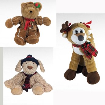 Vintage Christmas Plush Lot, Petting Zoo Reindeer, Gingerbread Teddy Bear, Plush Dog with Hat, Holiday Plush Toys, Collectible Plushies