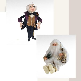 Vintage Christmas Pair: Kurt Adler Eye Patch Guy Ornament & Sitting Santa Clock Figurine - Unique Holiday Decor