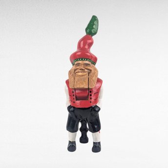 Vintage German Wood Nutcracker, Hand Carved Gnome Figure, Folk Art Elf with Red Hat, Collectible Christmas Decor, Woodland Holiday Accent