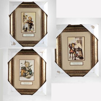 Vintage Hummel Prints Set, 1981 Framed Hummel Art, Honey Lovers, Mother's Helper, Little Bookkeeper, Collectible Hummel
