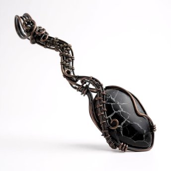 Handmade Septarian Pendant, Copper Wire Wrapped Gemstone Jewelry, Unique Gift for Women, Oxidized Copper Pendant, Black and Tan Septarian