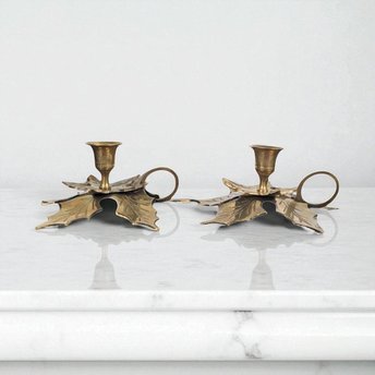 Vintage Brass Candlesticks | Leaf Candle Holders | Made in India | Boho Decor | Brass Decor