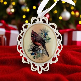 Vintage Lenox Winter Greetings Cardinal Ornament | Porcelain Christmas Ornament | Catherine McClung | Collectible Lenox