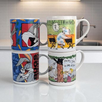 Vintage Cartoon Mugs, Looney Tunes Bugs Bunny, Dennis the Menace, Coffee Mugs, Kids Cups, Collectible Mugs